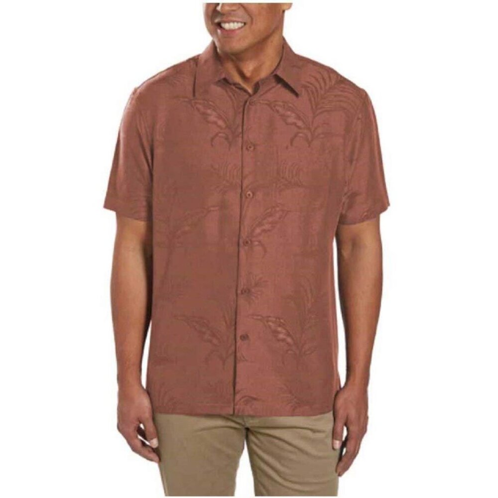 Woody's Retro Lounge Mens Hawaiian Camp Shirt Jacquard Fabric Floral, Rust, NWT